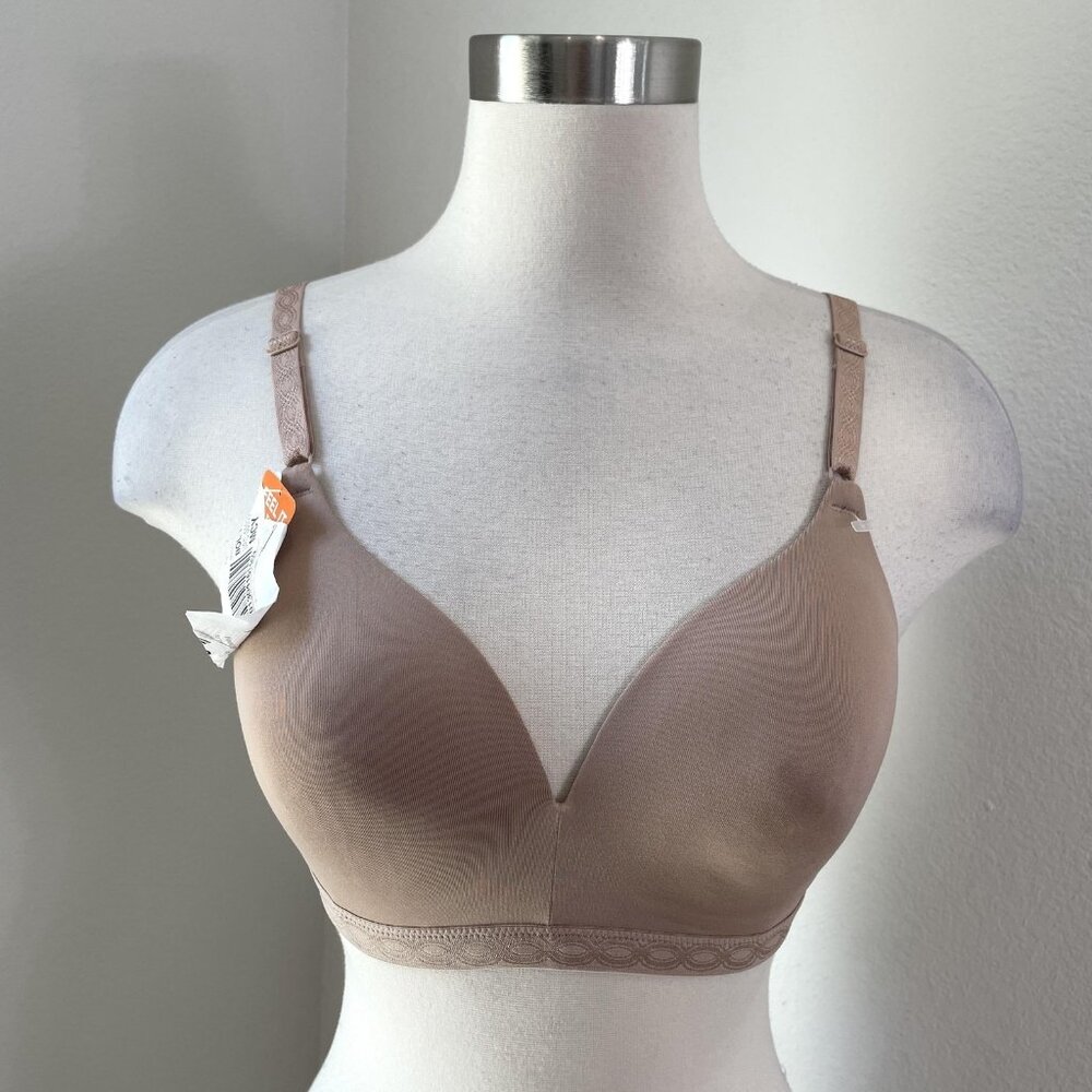 Warners‎ Bra Womens 34C Beige Wire Free Lightly Lined T Shirt Comfort Stretch